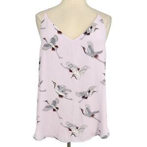LOFT Crane Print Cami Top – Light Pink with Flying Bird Motif NWT